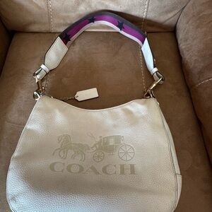 Coach White Shoulder Bag with Purple Strap